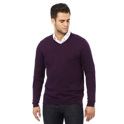 Designer dark purple V neck jumper